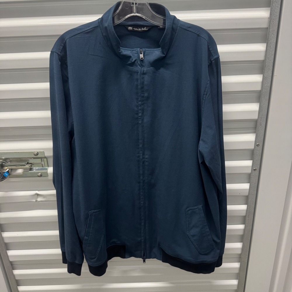 TravisMathew Mens Navy Blue Full Zip Bomber Golf Jacket XL Mock Neck Performance